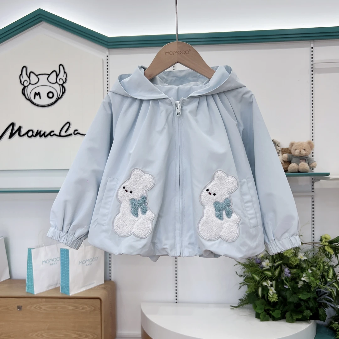 MOMOCO女童春秋时尚儿童时尚韩版百搭休闲可爱兔子贴布连帽外套