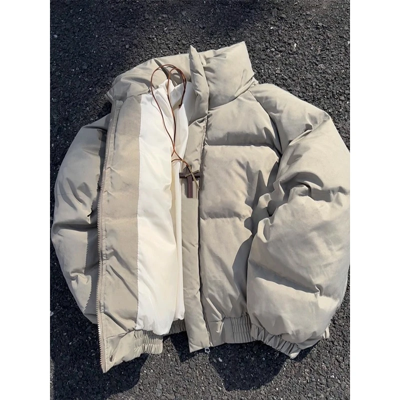 灰色雾面扎染PU棉服男款冬季加厚保暖棉衣cheanfit短款廓形面包服