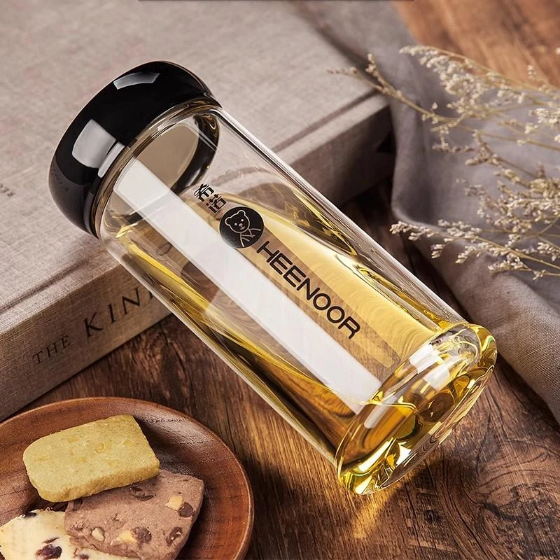 希诺矮胖单层玻璃杯男士大容量商务泡茶杯办公室水杯车载水杯6006