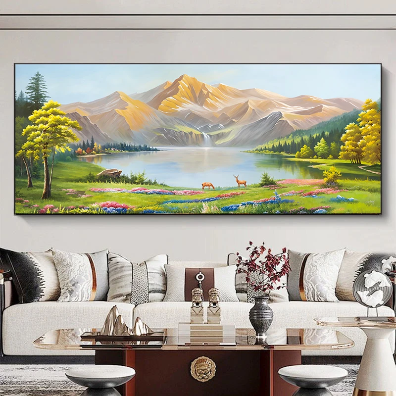 《日照金山》手工立体金箔描金客厅装饰画聚宝盆沙发背景墙山水挂画