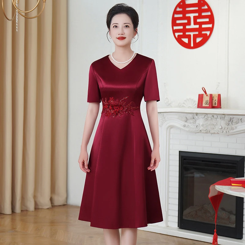 婚宴装高贵新款婚庆裙子连衣裙婚礼妈妈装高档礼服年轻遮肚显瘦