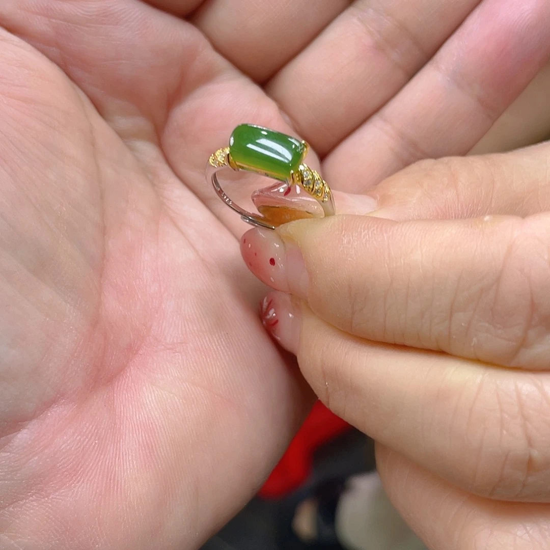 和田玉（碧玉）戒指银S925镶嵌