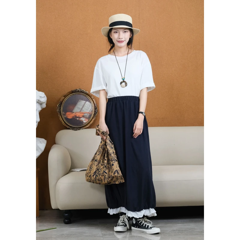 百武西“蓝城旧事”纯色花边半身裙蓬蓬花苞伞裙中长款a字裙8627