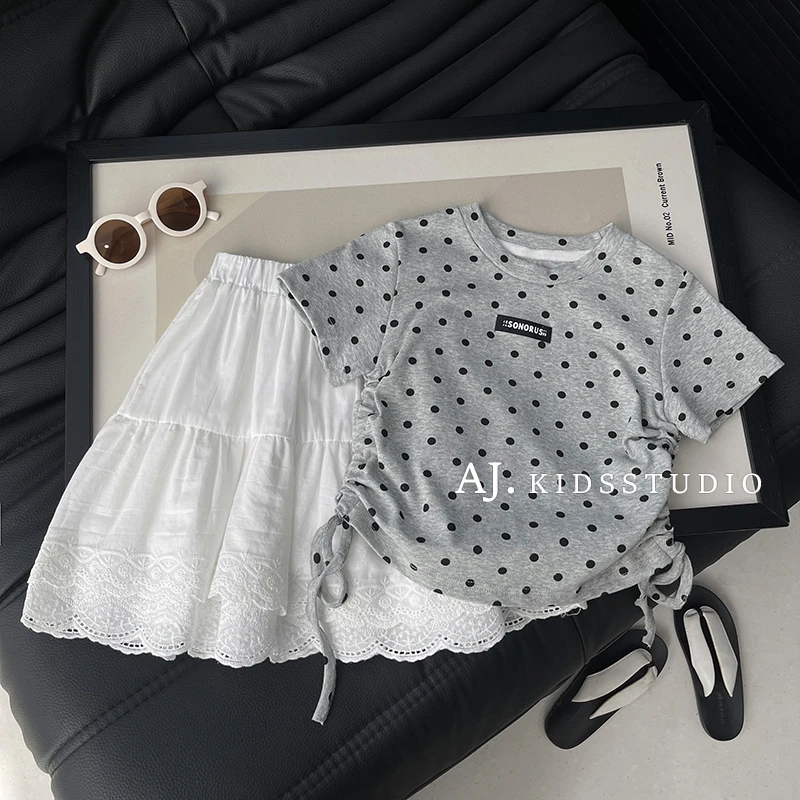 Q【现货】阿卷夏装韩版儿童时尚可爱波点休闲套头短袖T恤MPG6030