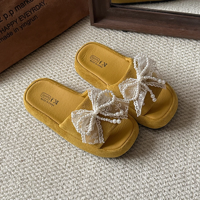 蝴蝶结一字拖鞋女厚底凉鞋夏季韩版时尚沙滩鞋软底舒适拖鞋