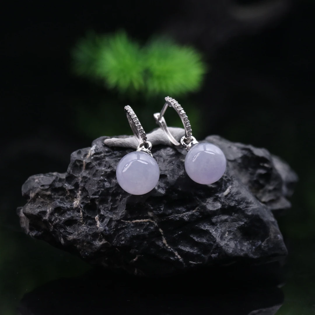 16天然缅甸翡翠A货18k冰紫珠子耳饰/600118/上海嘉禾拍卖