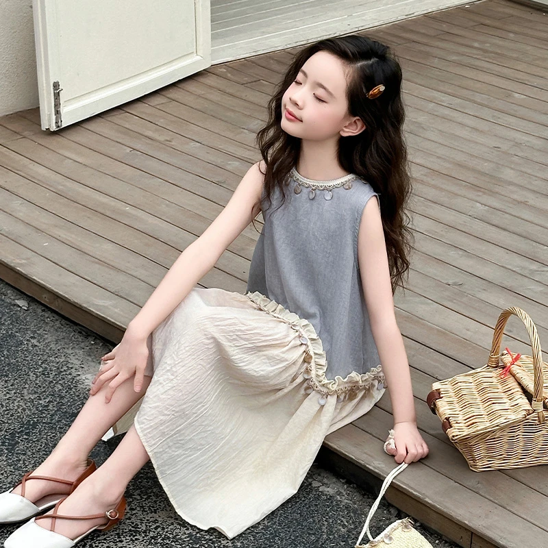 儿童2025年夏装大女童装裙子夏季背心吊带连衣裙宽松显瘦款花苞裙