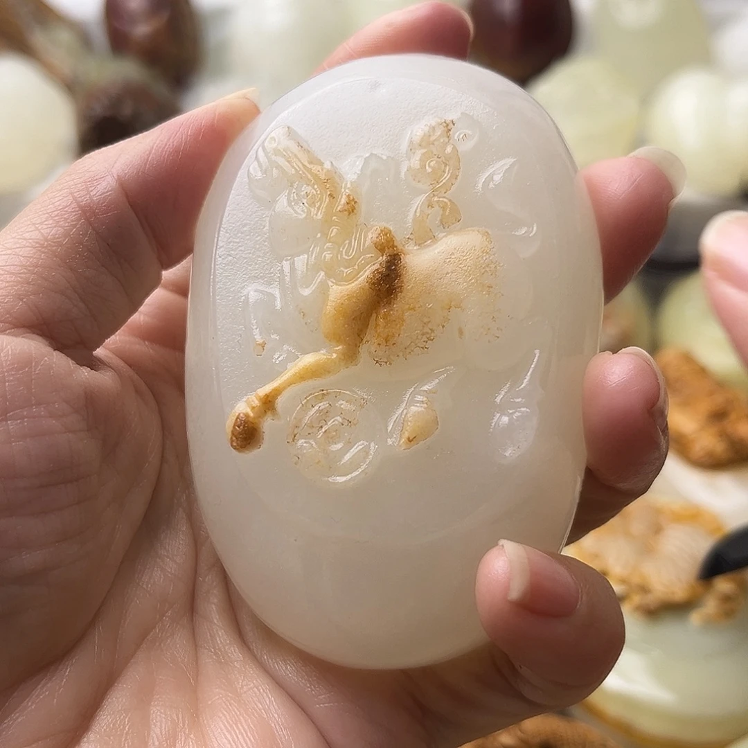 石材方解石手把摆件不退换牛