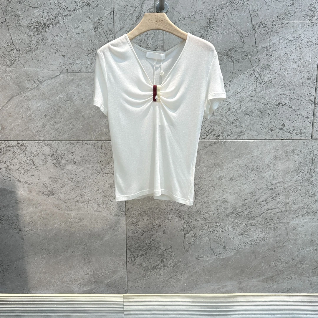 【UHOO WU】设计师品牌25年春新品V领撘袢T恤TPO503311/3312