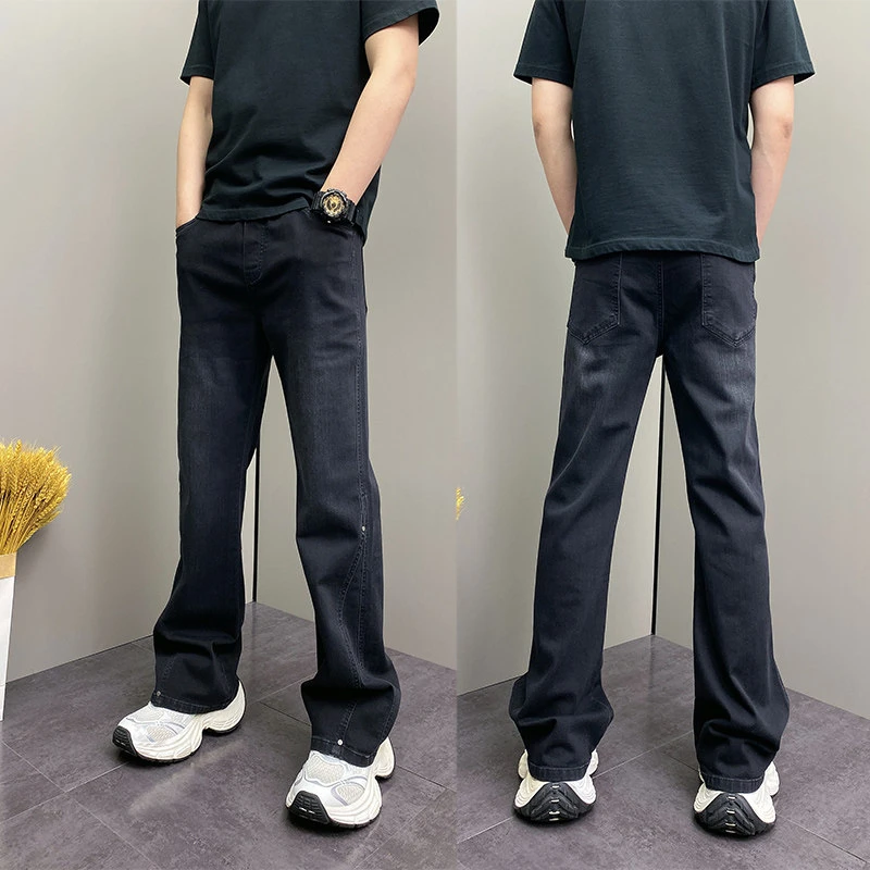 美式复古水洗黑色弯刀牛仔长裤男2026春秋宽松百搭立体裁剪阔腿裤