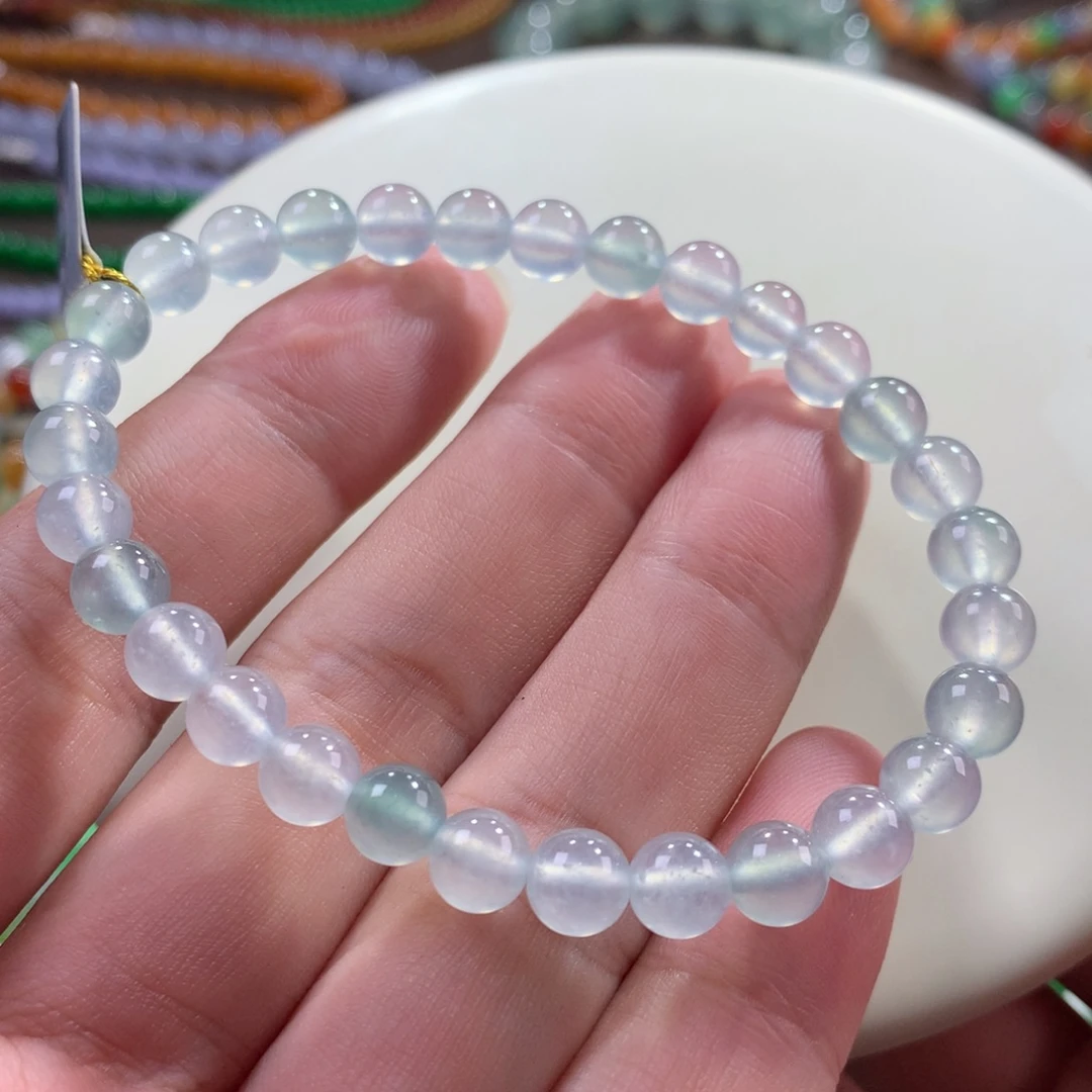 翡翠未镶嵌手链翡翠玻璃钢冰茅台白飘蓝花卡6+