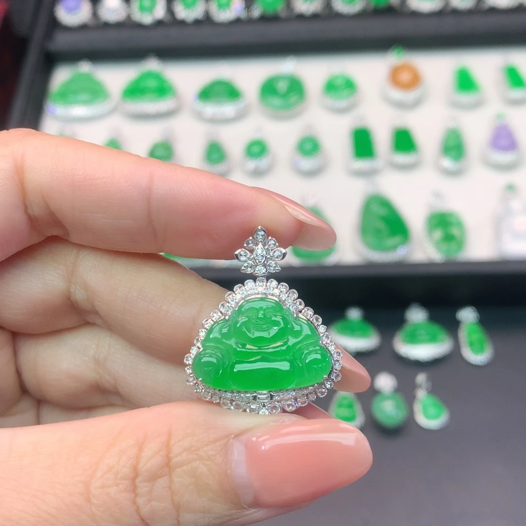 翡翠18K金镶嵌吊坠(不含链)