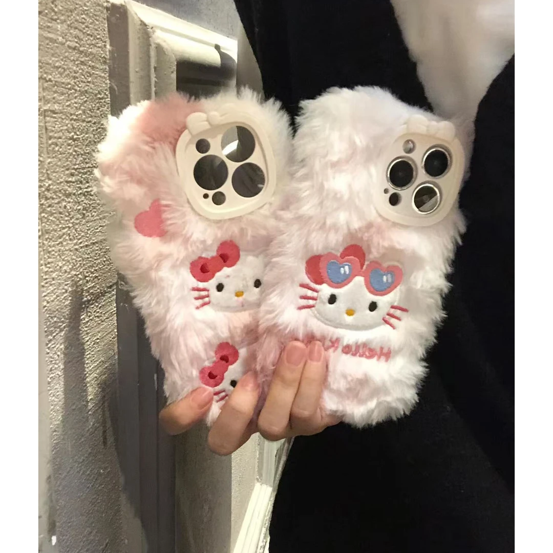 秋冬毛茸茸爱心KT头适用iphone17promax苹果16P毛绒手机壳15P女14