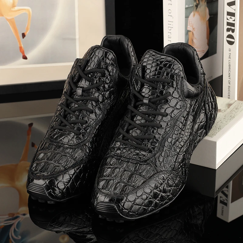 鳄鱼背骨皮包底男士休闲时尚休闲鞋黑色