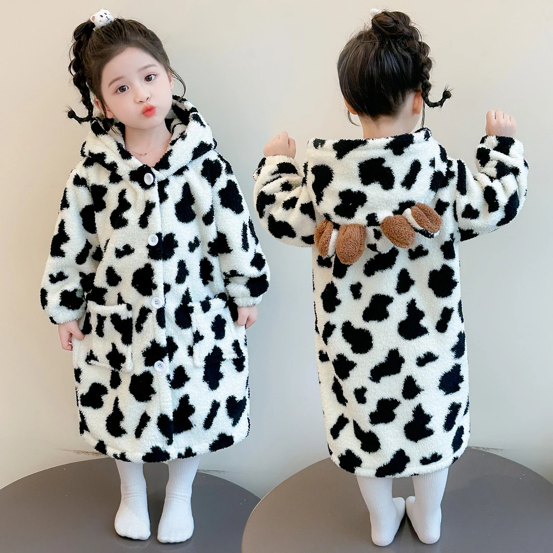 女童睡衣秋冬季法兰绒加厚珊瑚绒2025新款儿童浴袍女宝宝女孩睡袍