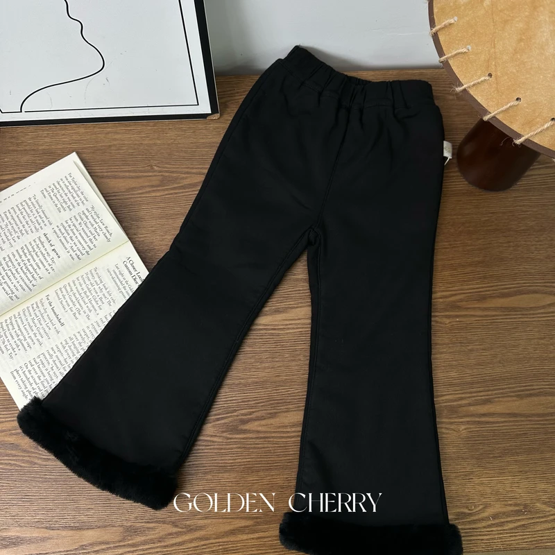 1【Golden cherry】儿童黑色毛绒裤边时尚洋气喇叭裤281081