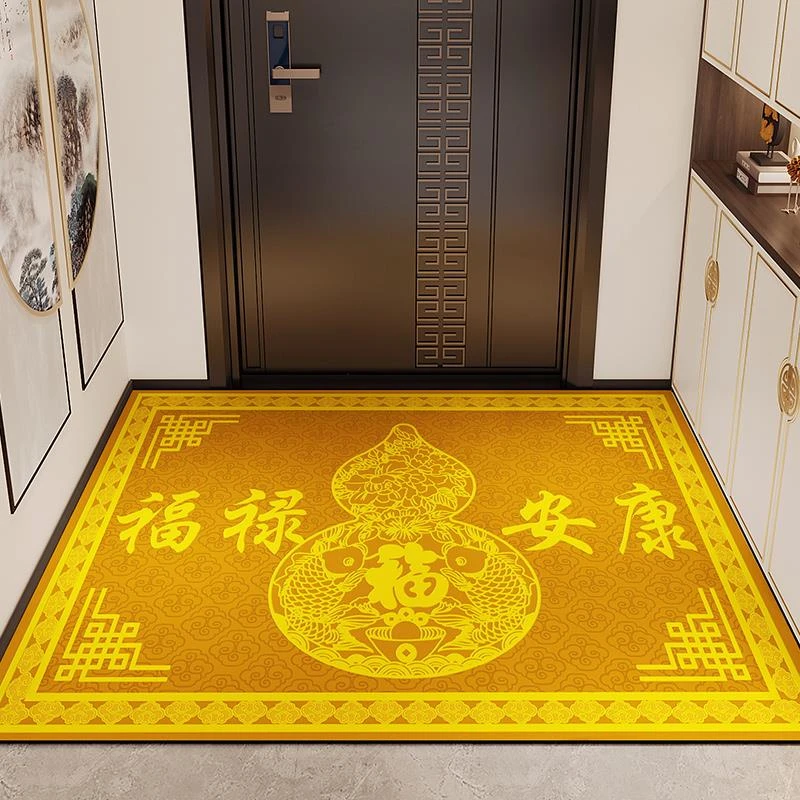 中式金黄色风水入户门地垫硅藻泥进门口家用吸水防滑换鞋脚垫地毯