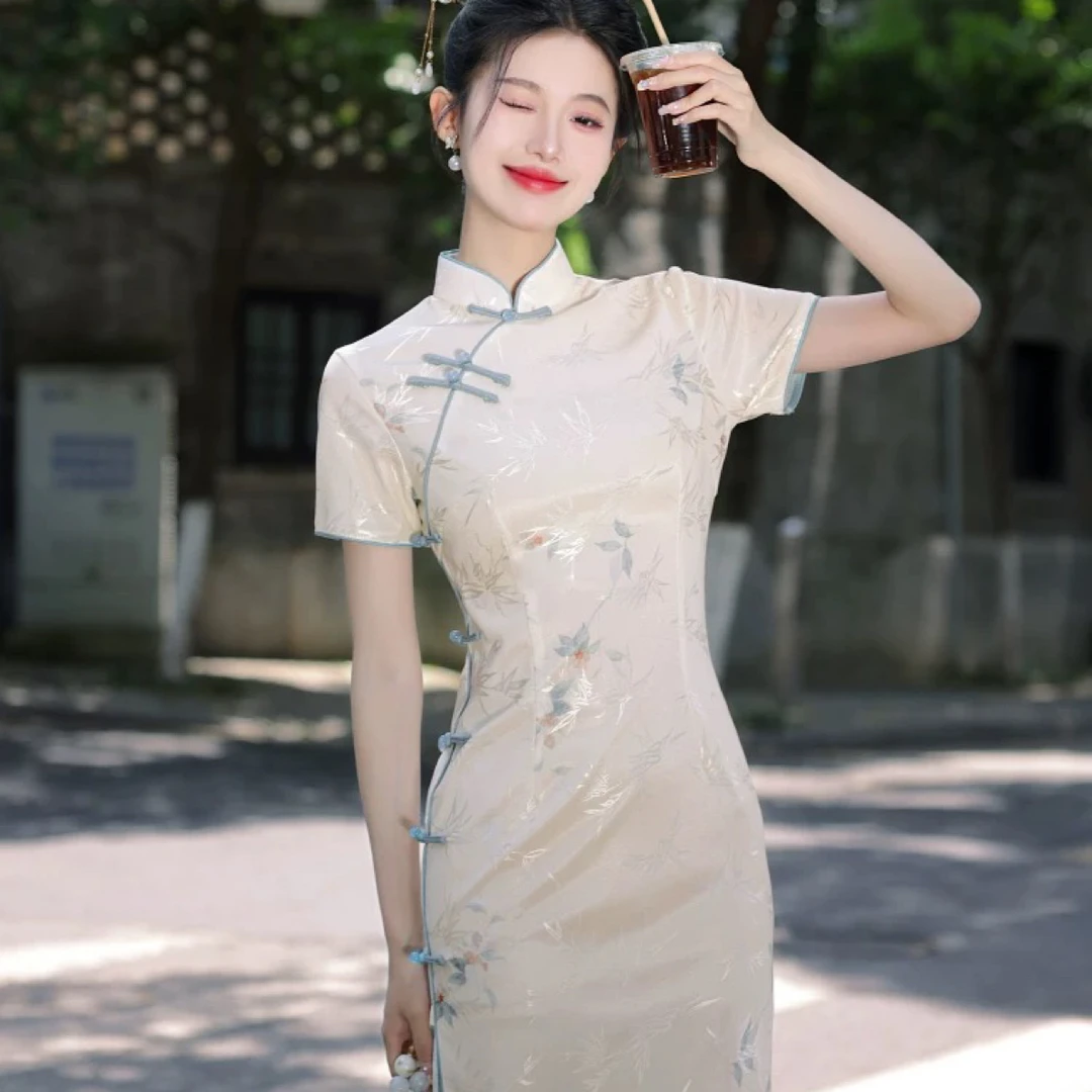 【2717 忆江南 白色】显瘦气质修身优雅复古中国风旗袍