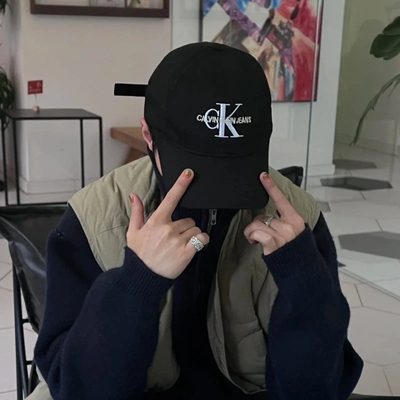 黑色冷帽Jennie棒球帽女ck字母刺绣防晒遮阳鸭舌帽牛仔弯檐可调节