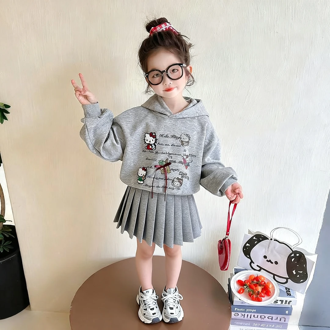 童装女童连帽卫衣百褶裙套装春秋款儿童洋气半身短裙学院风两件套