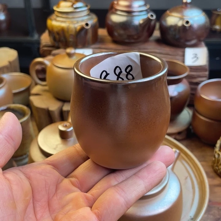 蓝***C建水紫陶白泥柴烧杯