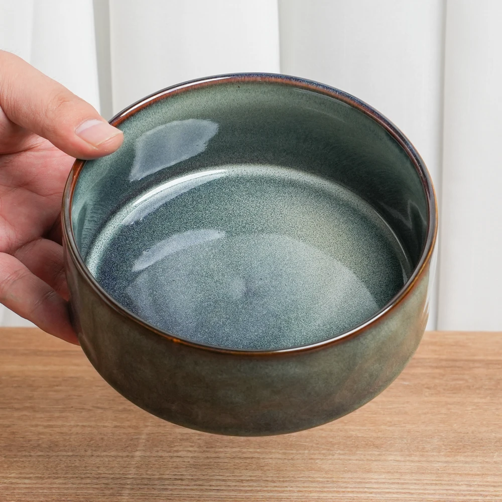 【瑕疵】釉下彩陶瓷碗窑变灰蓝直边日式火锅碗复古沙拉碗C6D