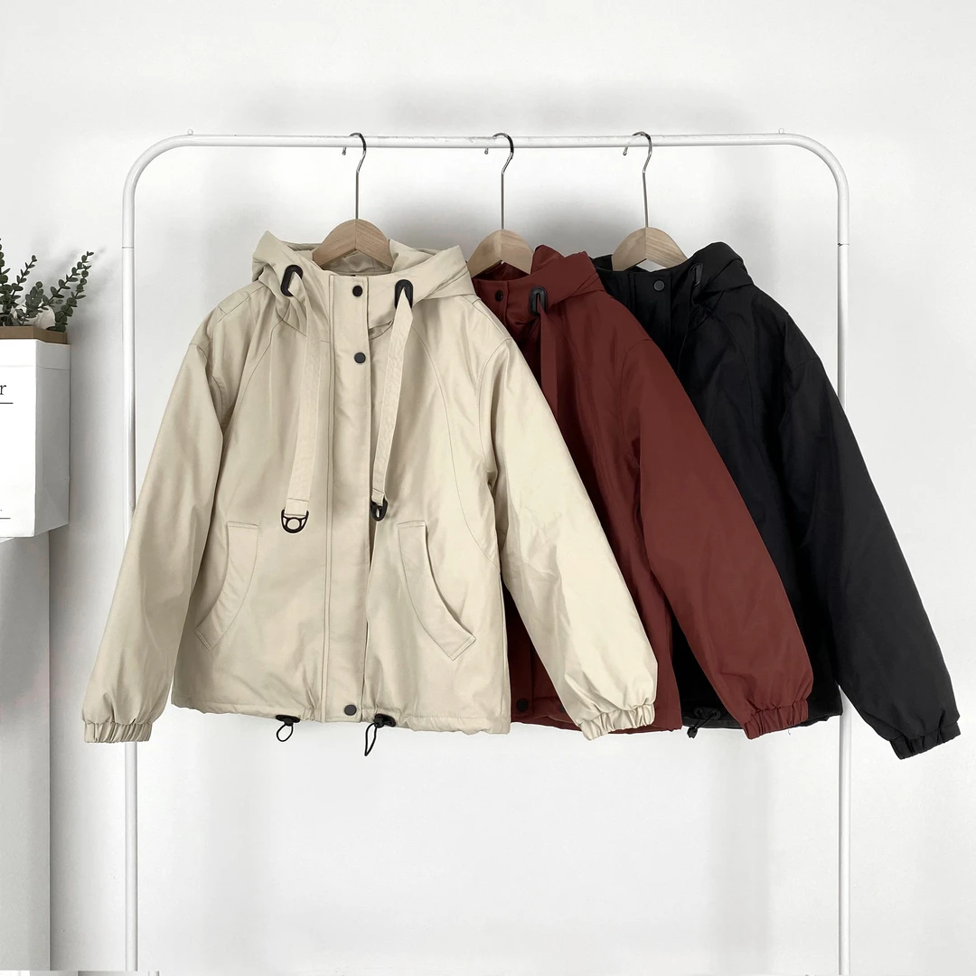 韩系2024冬季新款简约街头风女款时尚加厚连帽冲锋衣外套8809
