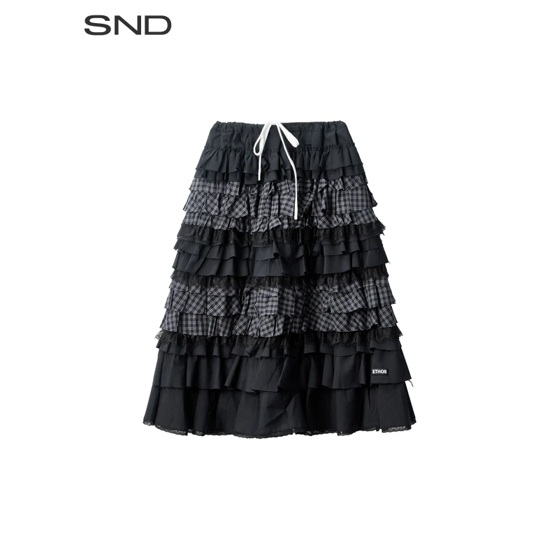 【ETHOR 设计师品牌】SND AW25 荷叶边格纹拼接长裙