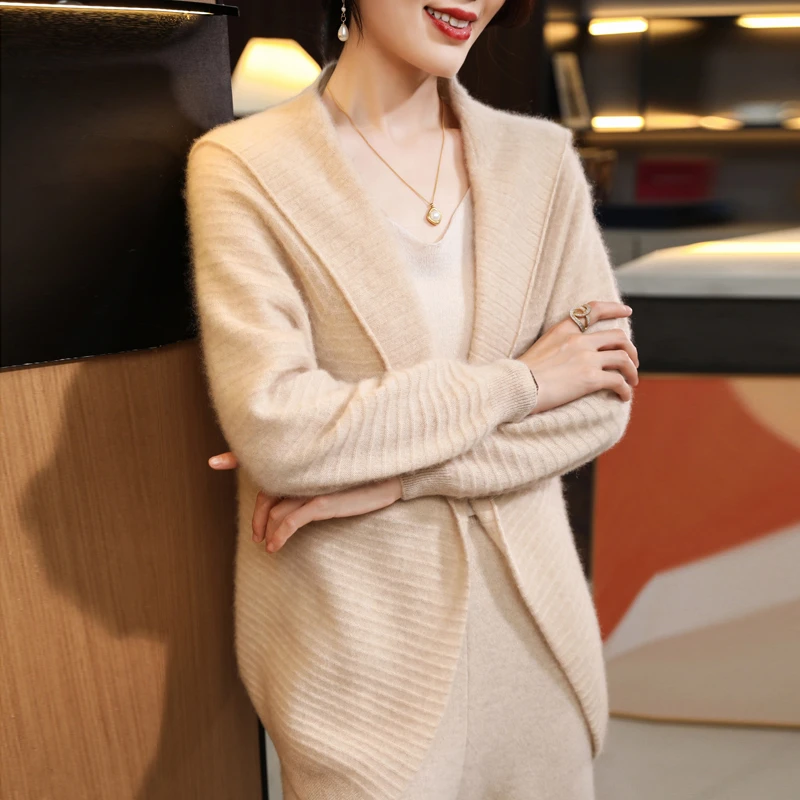 法式轻奢100%纯羊毛一线成衣披肩外搭开衫气质洋气外套显瘦毛衣