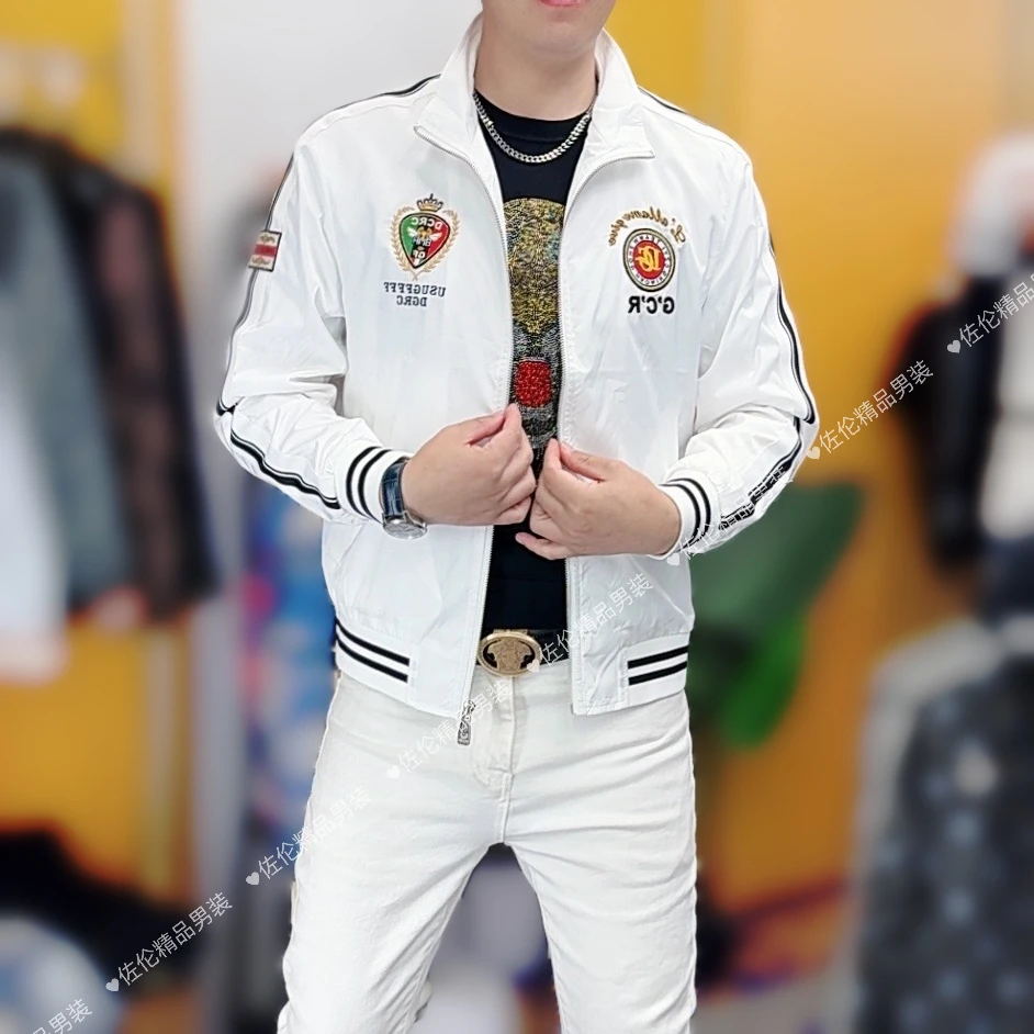 202595002夏季新款时尚休闲个性潮流刺绣百搭男士修身夹克