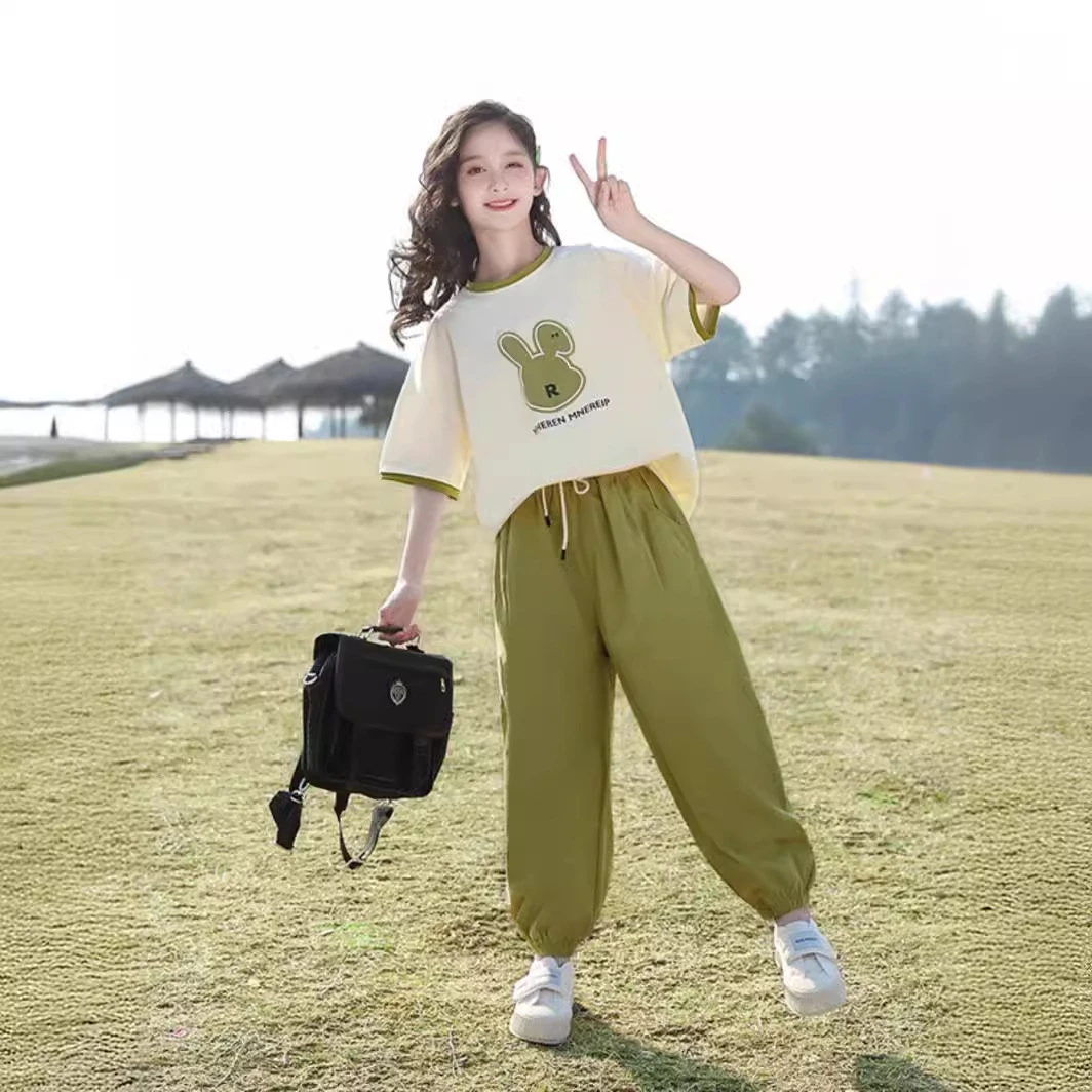 巴拉童年女童运动套装夏款2025新款洋气女大童夏季短袖儿童休闲夏