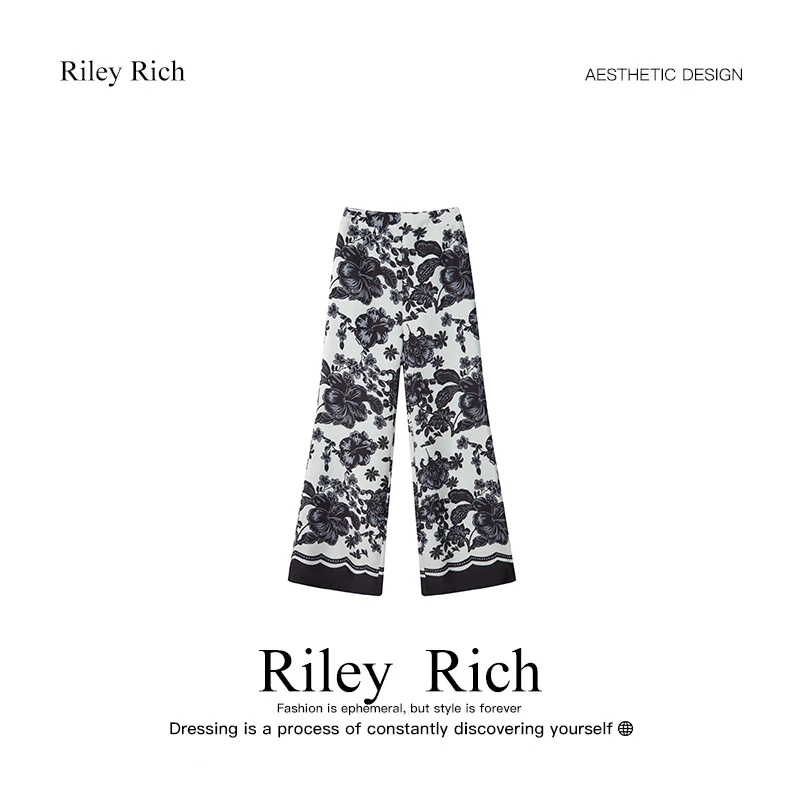 Riley Rich新春气质时尚印花微喇阔腿裤 显瘦时尚
