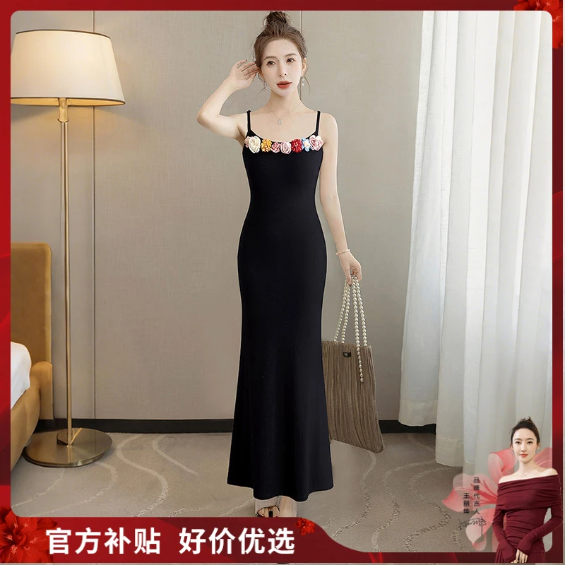 丝柏舍2025夏季新款女装时尚重工花朵连衣裙显瘦吊带裙S52B4881L
