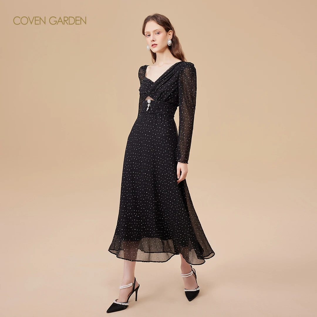 【陈大可】 不对称烫金连衣裙CTA3083070 COVEN GARDEN