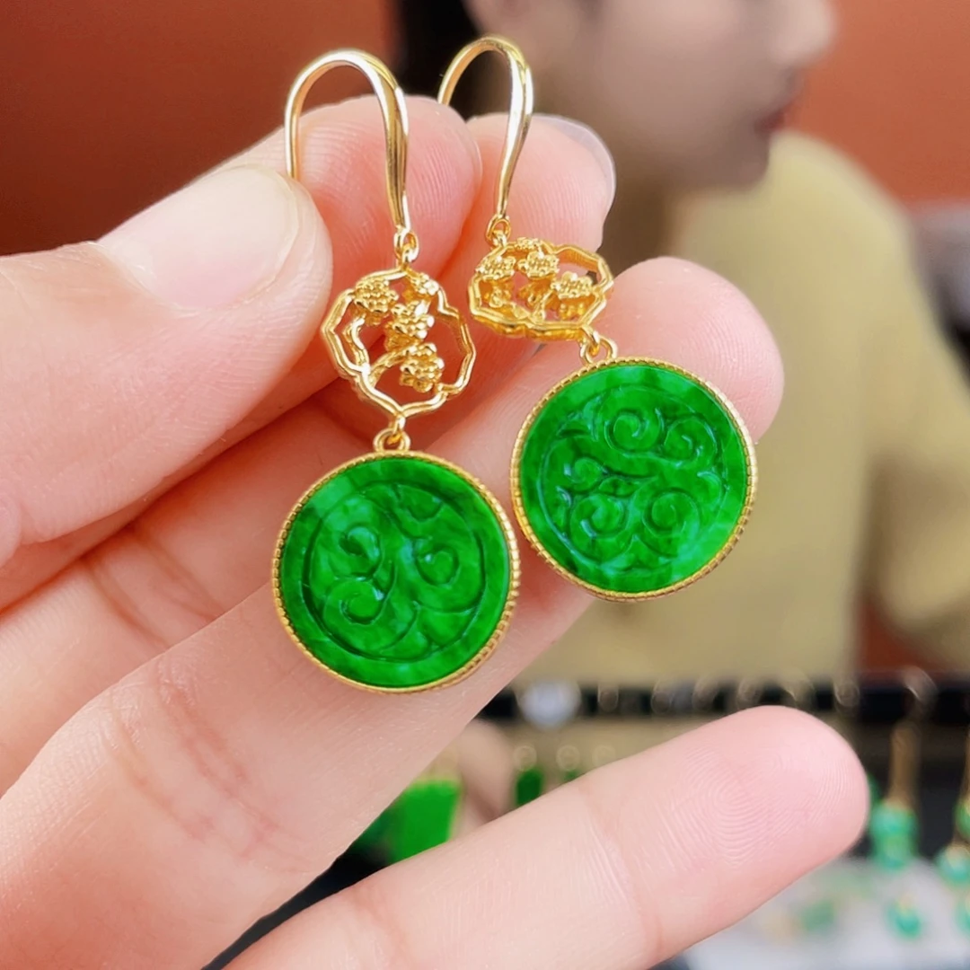 翡翠银S925镶嵌耳饰