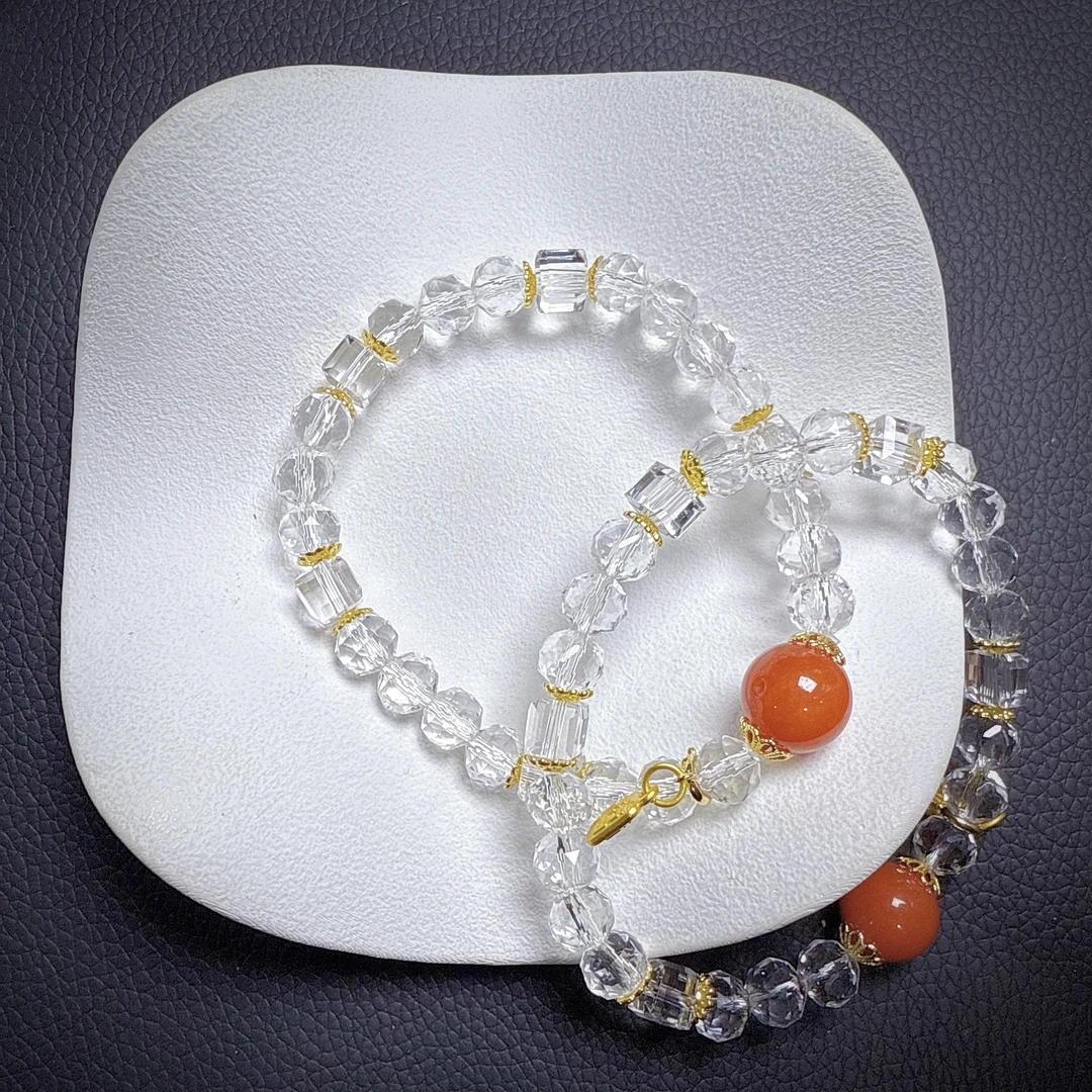 【金灿灿】白水晶方糖红玛瑙原创手串百搭款A139 多样性发一