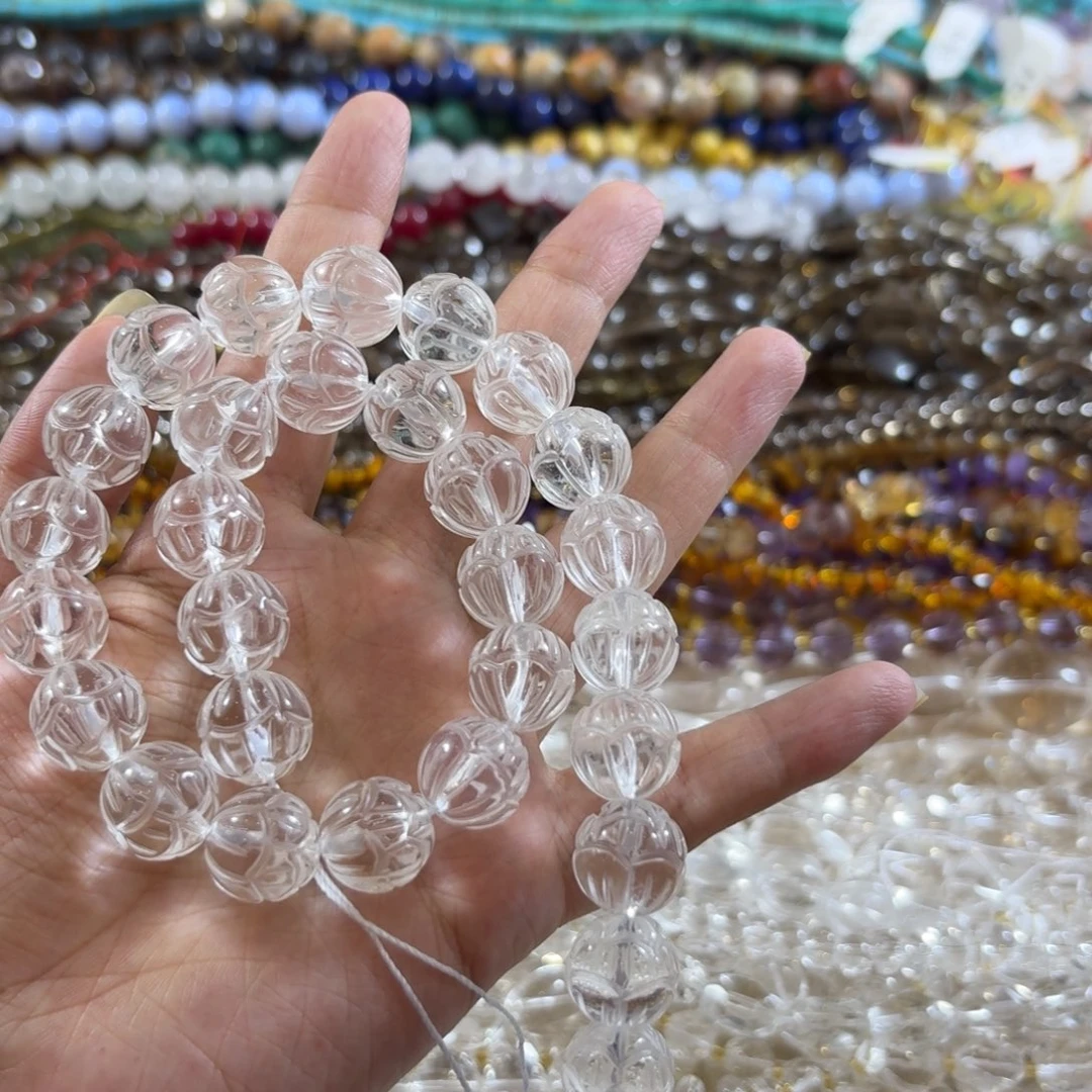 未镶嵌珠宝半成品水晶天然白水莲花雕刻件卡14一颗