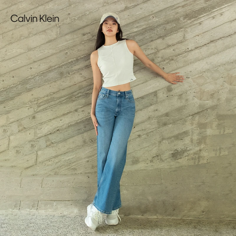 CK Jeans夏季女士简约布标罗纹微弹修身内搭背心T恤J223108