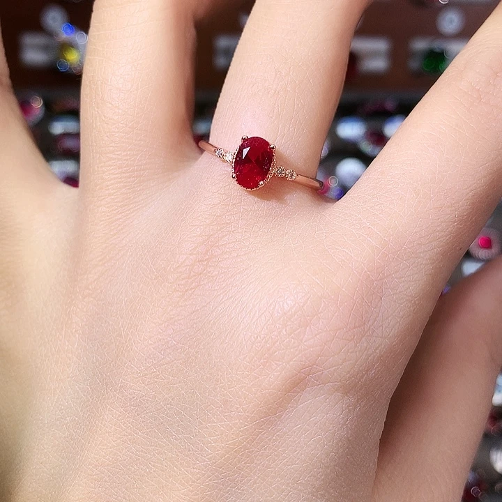 银S925镶嵌红宝石戒指酒红玫瑰金57