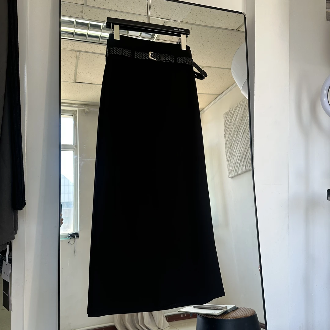 她的故事极简风直筒长款后开叉半身裙