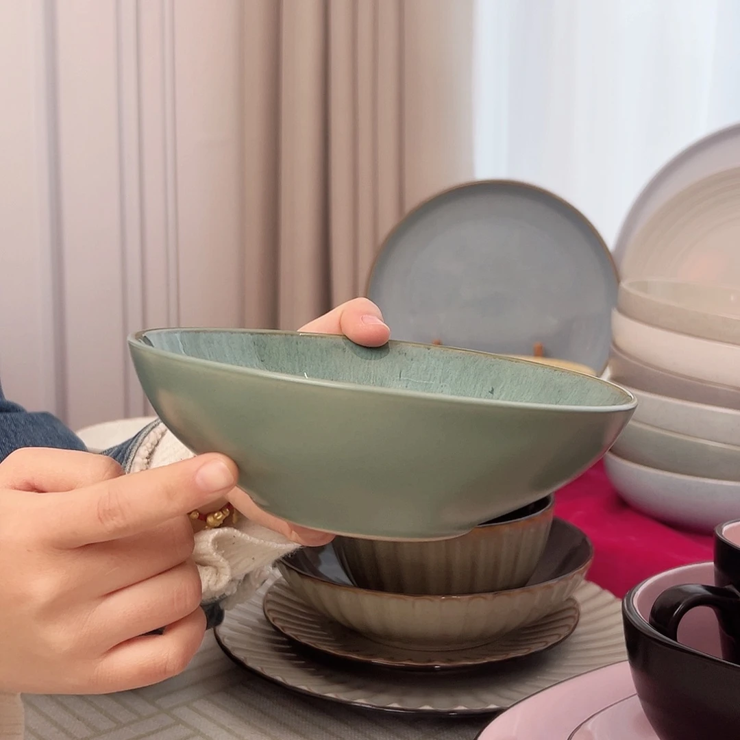 稻谷壳7寸翡翠绿面碗8个
