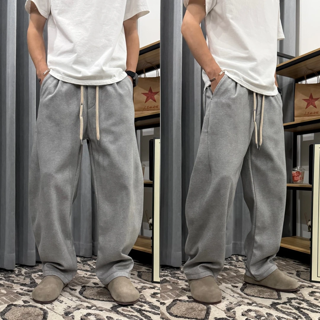 运动裤男士2025秋季潮牌宽松简约纯色休闲裤青年垂感百搭弯刀长裤
