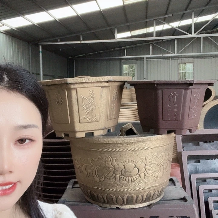 紫砂色八角60花盆一个有孔