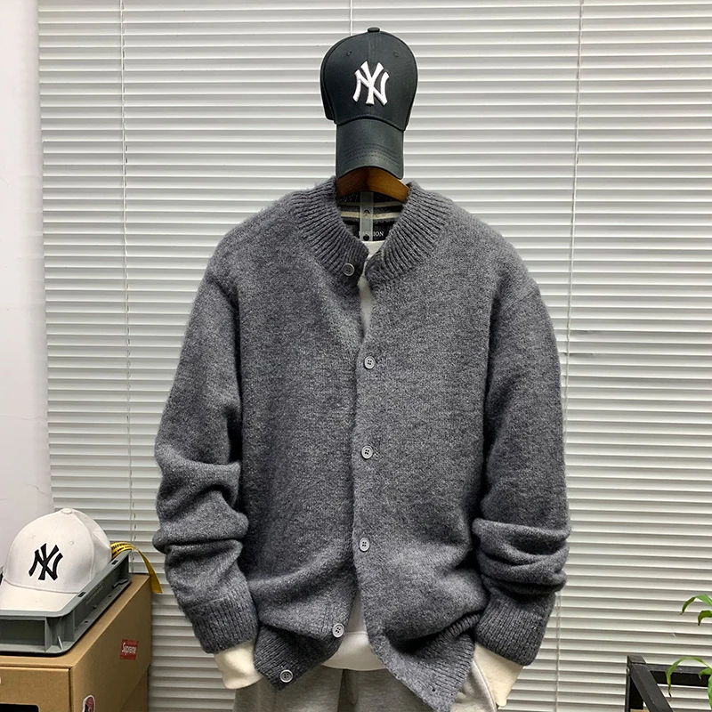 慵懒风针织开衫男秋冬季高级感立领简约上衣休闲宽松百搭毛衣外套