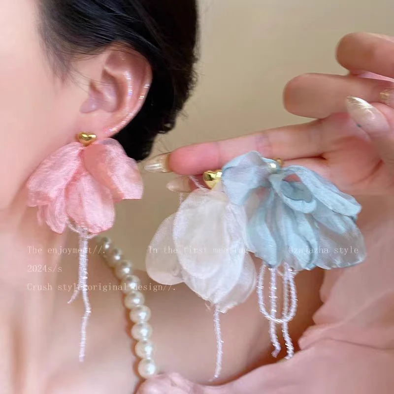 铜合金耳饰 花朵流苏耳环女生2025新款爆款耳坠设计感度假风耳钉