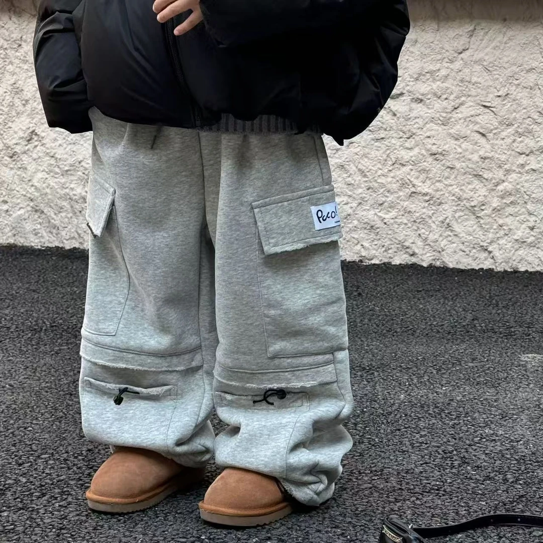 5251男女童时尚潮流洋气休闲百搭秋冬季口袋抽绳工装加绒裤