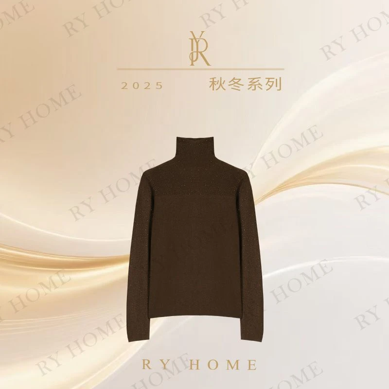 【容雨RYHOME】绵羊毛混纺半高领镶钻针织纯色打底衫253M3140