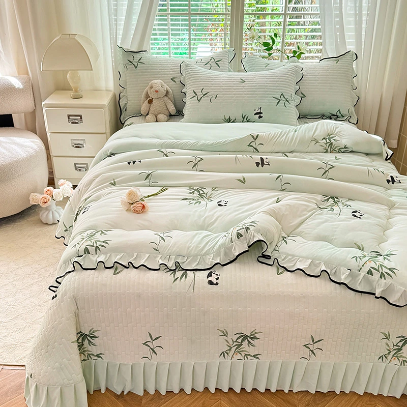 新品韩版公主风A类凉感丝夏凉被凉席床盖四件套可机洗并凉席软席