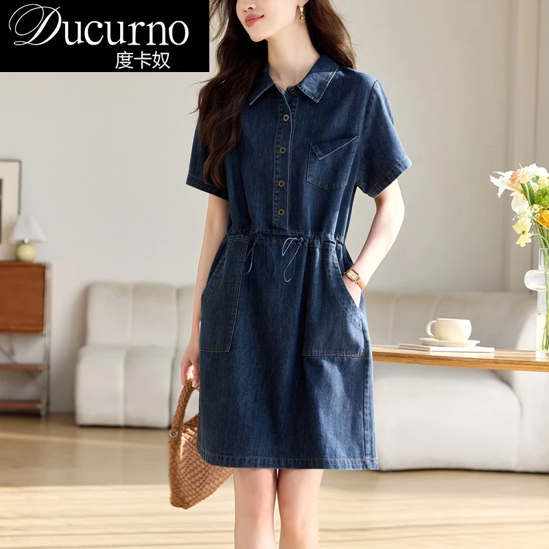 高级感牛仔减龄连衣裙女夏2025新款洋气爆款气质收腰显瘦薄款裙子