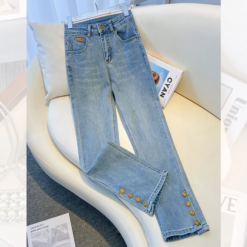 小直筒牛仔裤女春秋2025新款高腰显瘦百搭修身小个子九分裤烟管裤